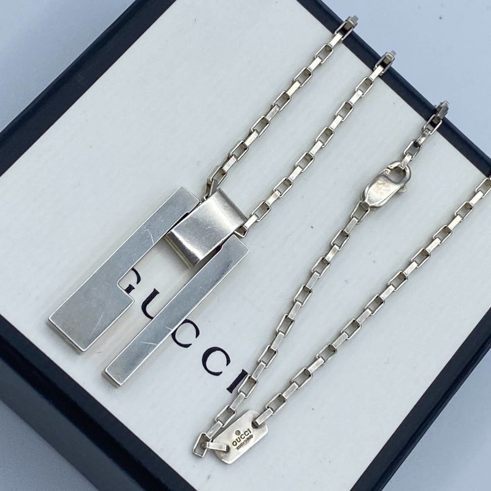 Authentic Gucci G Pendant Necklace Sterling sliver 18" - Picture 2 of 7